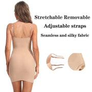 Full Length Shapewear Slip Dress - Slimming Body Shaper with Underwire Support