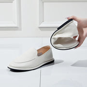 Women's Round Toe Leather Loafers (White) – Shop at OWNLUXE