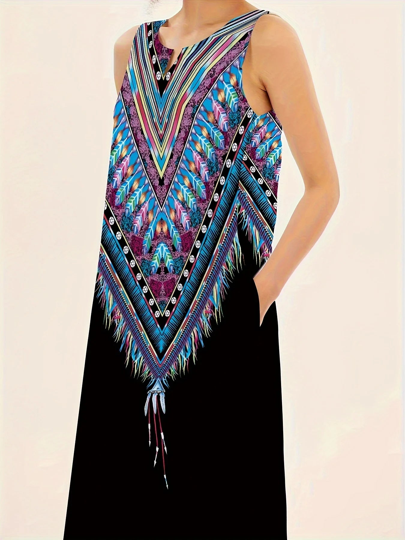 Sleeveless Floral V-Neck Maxi Dress - Casual Summer Dress with Pockets