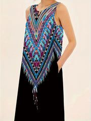 Sleeveless Floral V-Neck Maxi Dress - Casual Summer Dress with Pockets
