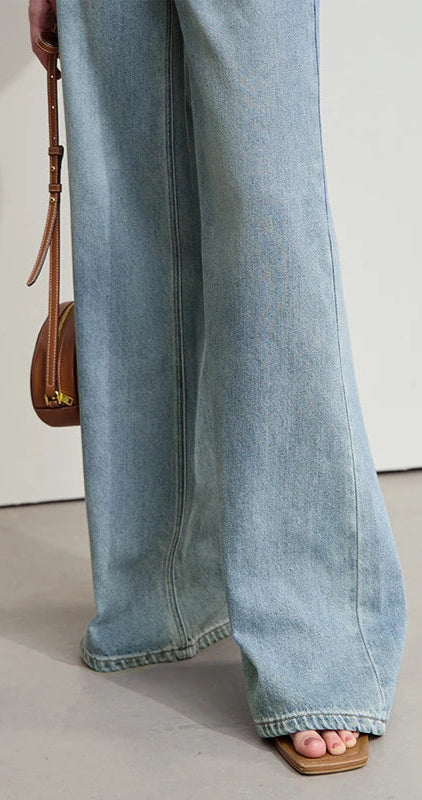 Women’s Wide-Leg Light Wash Jeans – Low-Waist Summer Style