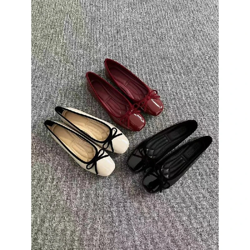 Women's Square Toe Leather Flats (Off-White) – Shop at OWNLUXE