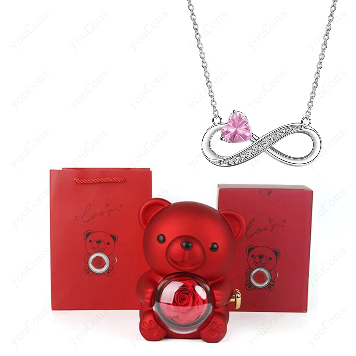 Heart Pendant Necklace Gift Set — Rose Bear Gift Box for Women | OWNLUXE