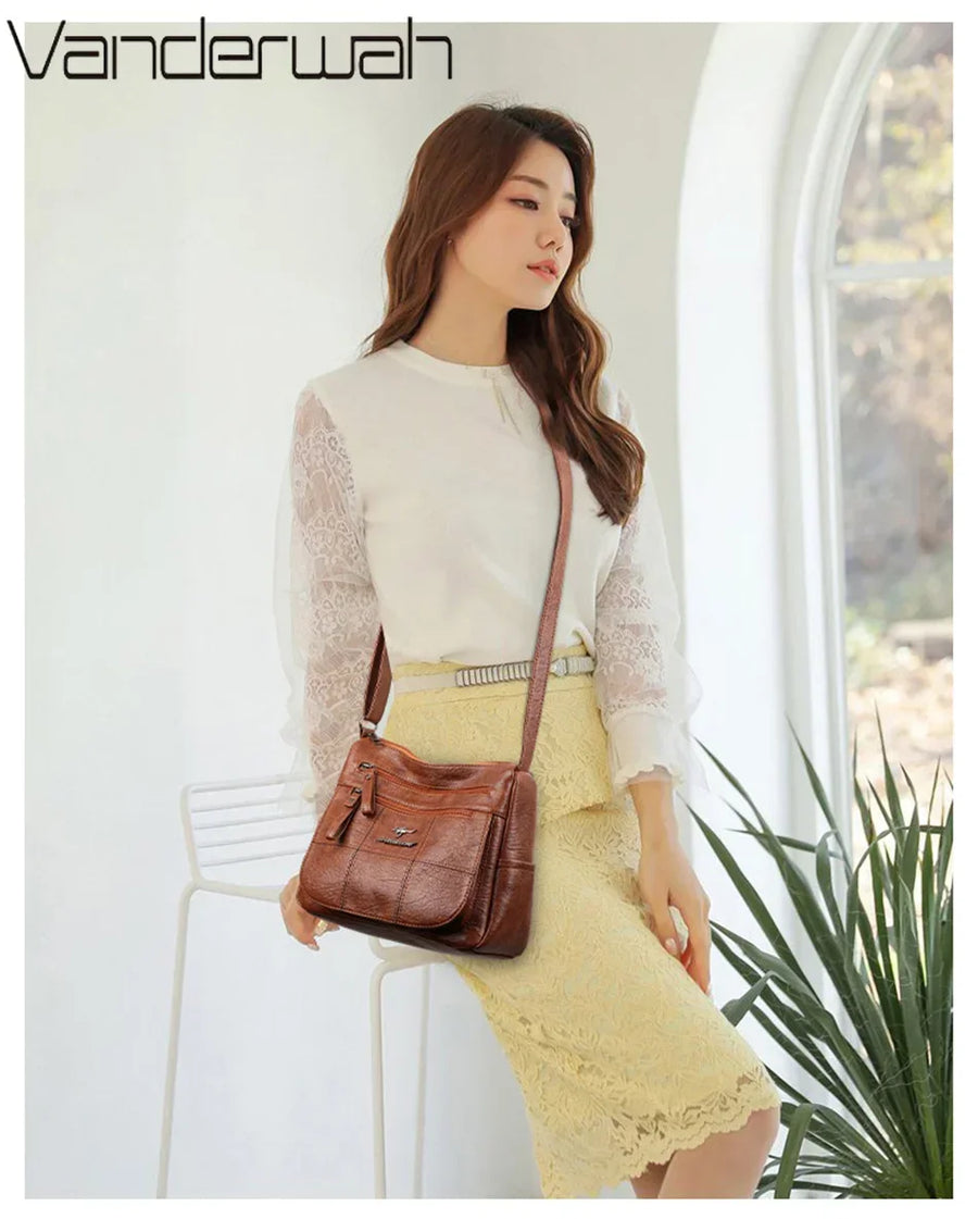Multi-Pocket Leather Crossbody Bag | OWNLUXE