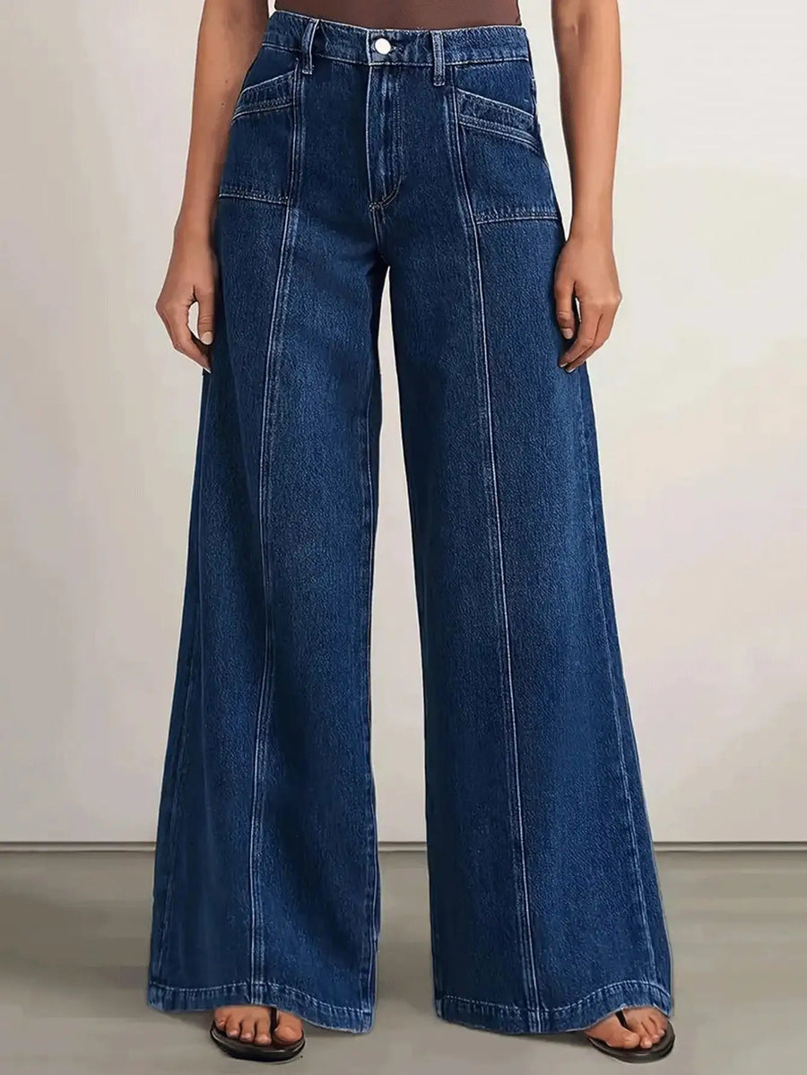 Women's Wide Leg Denim Pants (Deep Blue) | OWNLUXE