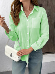 Pleated Long-Sleeve Cotton Blouse | OWNLUXE