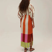 High-Waist V-Neck Linen Dress | OWNLUXE