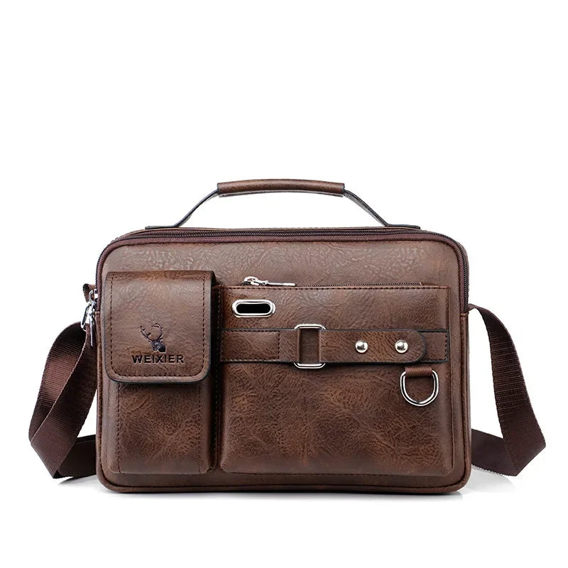Men's PU Leather Satchel - Rivet Detail Crossbody Bag