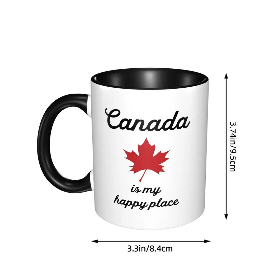 Maple Leaf Canada Canadian Is My Happy Place Mug Funny Ceramic Coffee Cups Tea Mugs Milk Cup Drinkware Gift for Friends