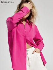 Office Long-Sleeve Cotton Tops Crepe | OWNLUXE