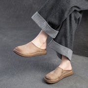 Genuine Leather Flat Slippers – Handmade Retro Women’s Mules
