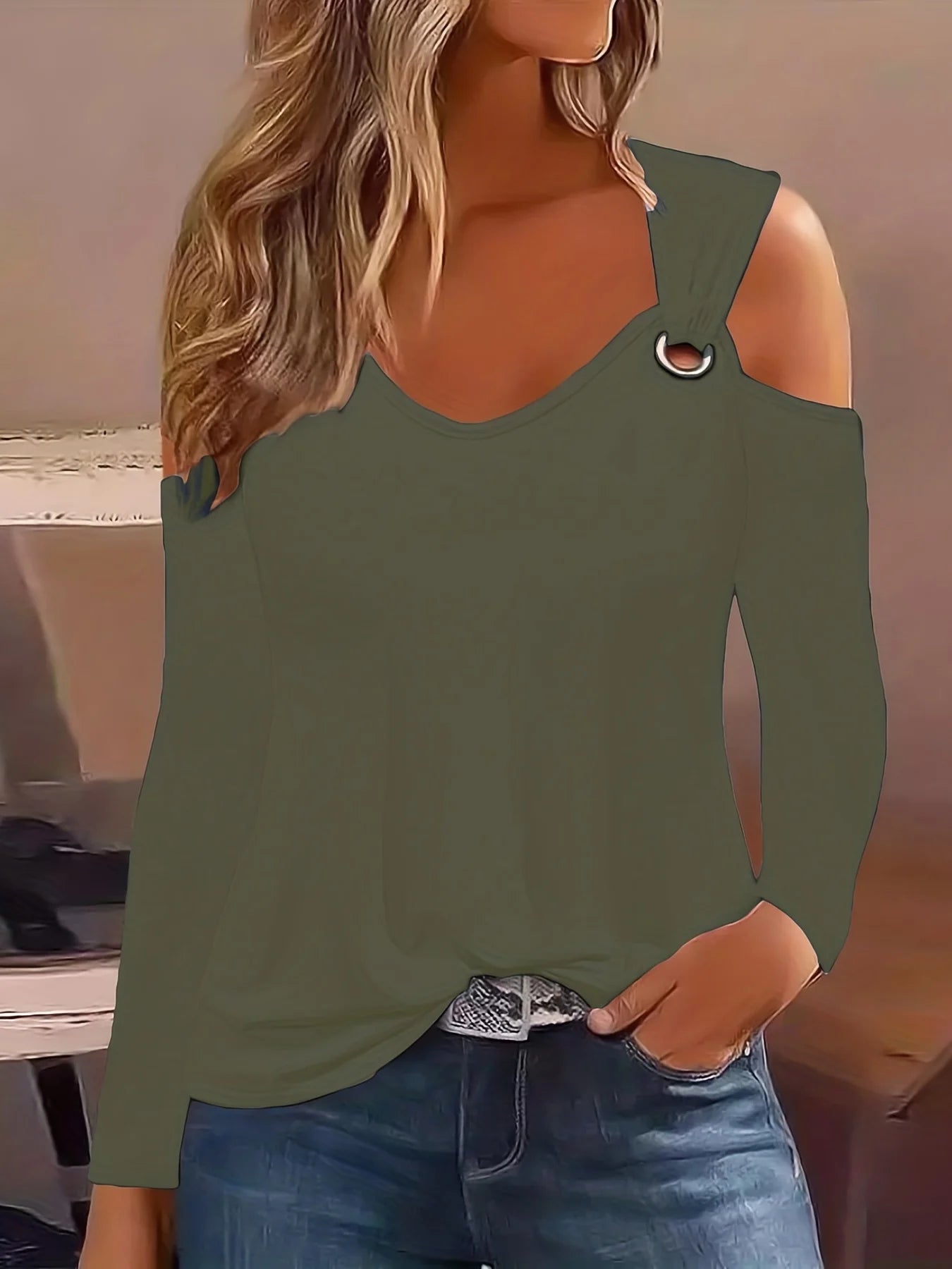 Metal V-Neck Extended-Size Blouse | OWNLUXE
