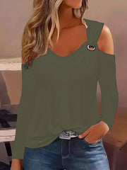 Metal V-Neck Extended-Size Blouse | OWNLUXE