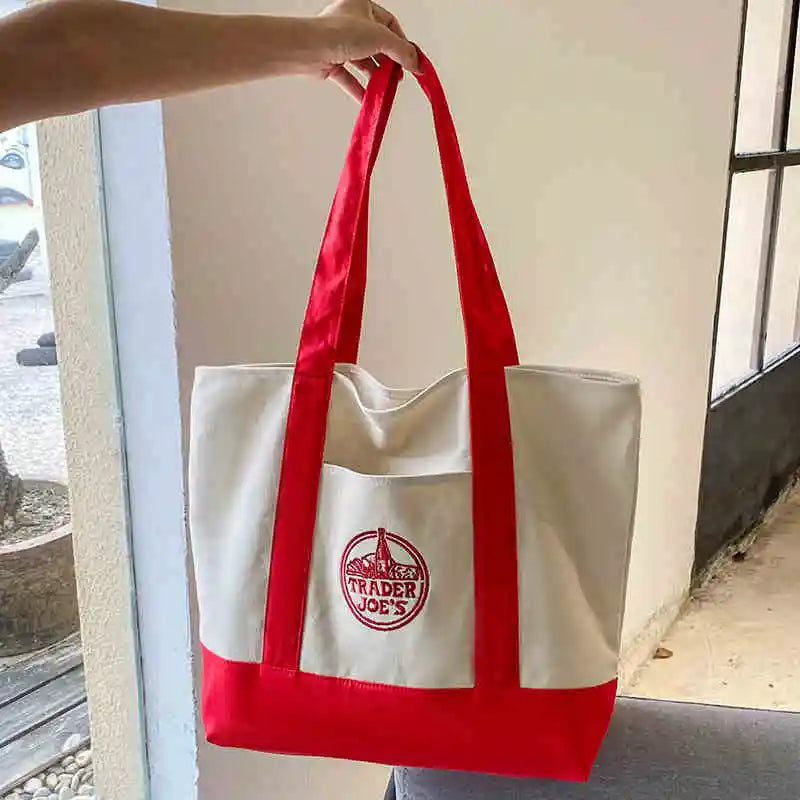Spacious Canvas Embroidered Tote Bag | OWNLUXE