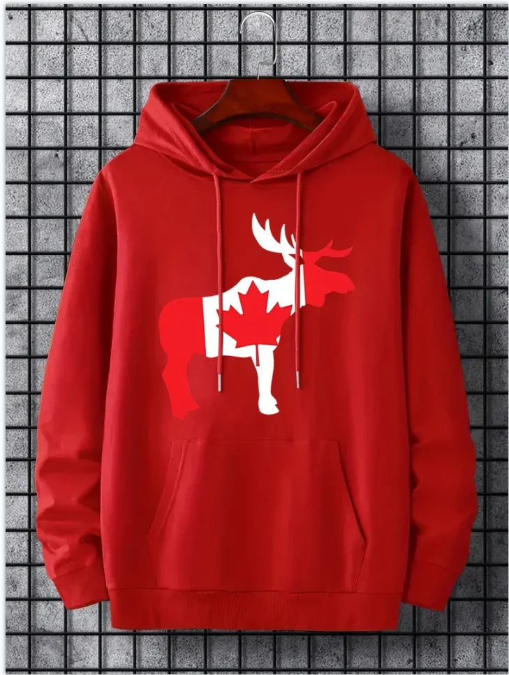 Maple Leaf Canada Print Hoodie - Men's Casual Pullover Sweatshirt