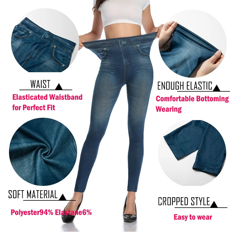 Faux Denim Leggings – High Waist Shapewear