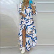 Bohemian Striped A-Line Knit Dress – Ankle-Length Elegance