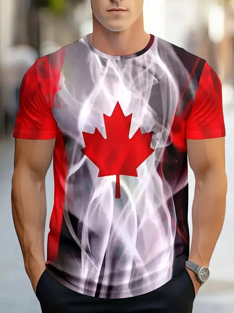 Men's Canadian Flag & Maple Leaf Print T-shirt Summer | OWNLUXE