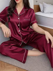 Two-Piece Satin Pajama Set (Blue) – Shop at OWNLUXE