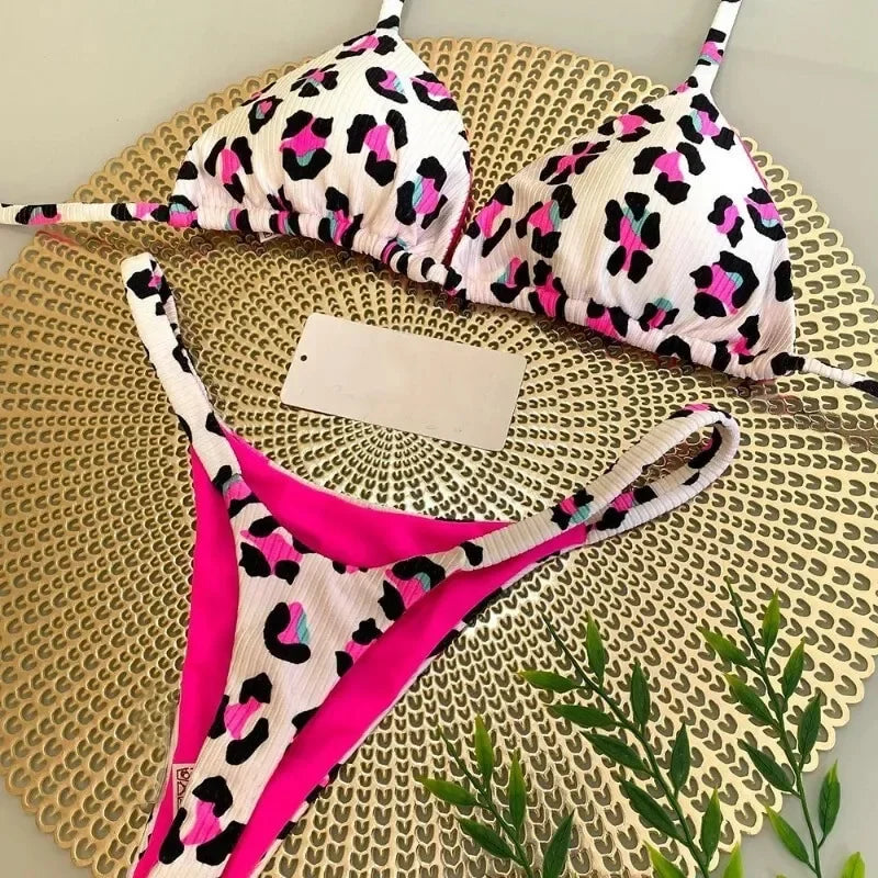 Leopard Print Printed Thong Bikini Set | OWNLUXE