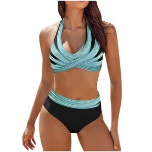 bikini Beach Colour Block Floral Printed Women's Swimsuit High Waist Two Piece For Teenagers biquinis feminino tendência 2024