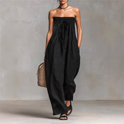 Sexy Strapless Wide Leg Jumpsuit Women Off Shoulder Backless Loose Romper summer pink Sleeveless Casual Beach Jumpsuits Overalls
