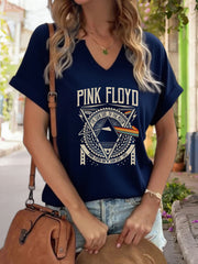 Pink V-Neck Short-Sleeve Blouse | OWNLUXE