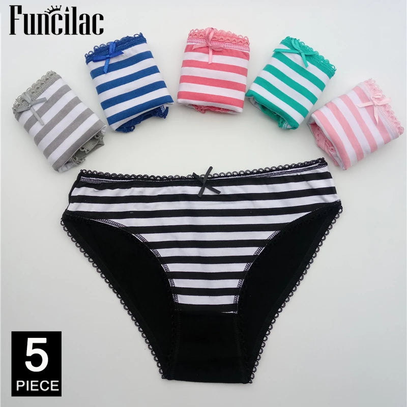 Women's Cotton Bikini Briefs 5-Pack | Striped Low-Rise Underwear | OWNLUXE