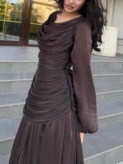 Draped Long-Sleeve Maxi Dress | OWNLUXE