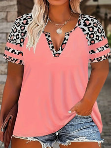 Plus Size Women's Casual Loose Fit Leopard Floral Print Short Sleeve T-Shirt | Oversized Summer Top