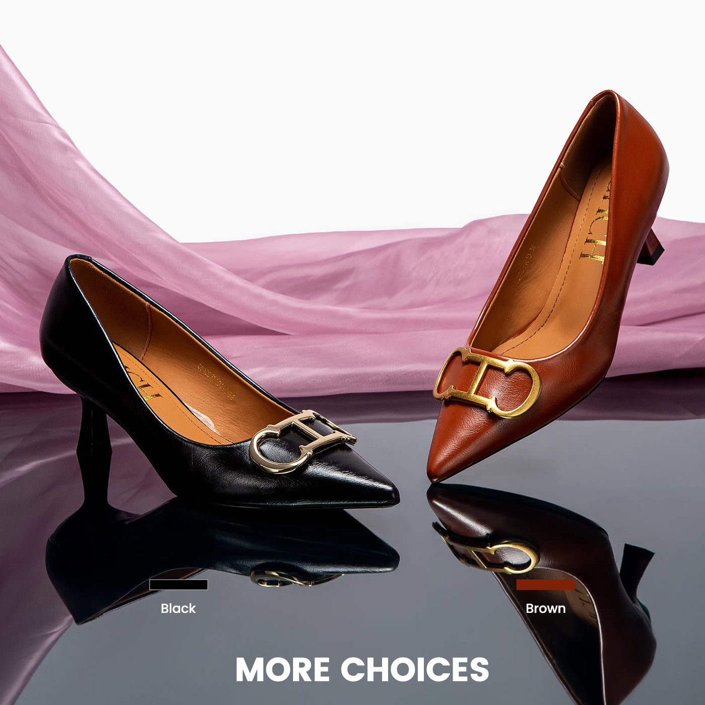 Women’s Pointed Mid-Heel Pumps with Glossy Finish