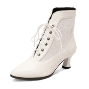 Women’s Retro Lace-Up Ankle Boots – Pointed Toe Hoof Heel