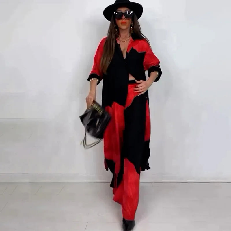 Fashion Loose Printed Long Sleeve Set Women's Pants | OWNLUXE