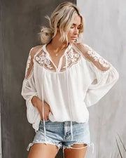 Lace V-Neck Long-Sleeve Blouse | OWNLUXE
