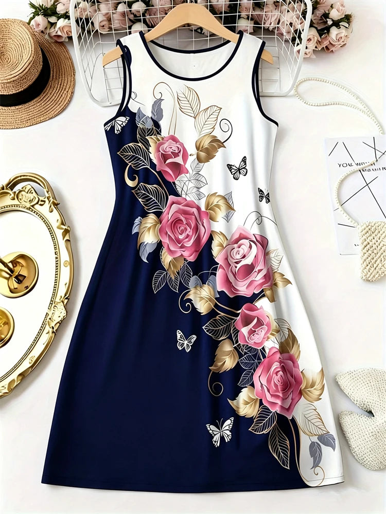 Floral Sleeveless Printed Extended-Size Dress | OWNLUXE
