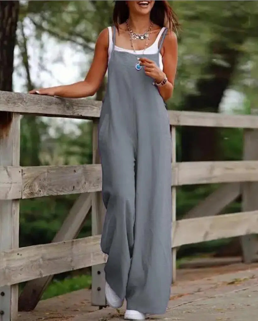 Chic Summer High-Waist Full-Length Jumpsuit – Skinny Casual Romper with Wide Leg Pants