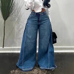Load image into Gallery viewer, Women's Wide Leg Flare Jeans - Spliced Denim Streetwear Trousers
