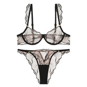 2 Pieces Summer Ultra Thin Breathable Women Underwear Sexy Lace Bra French Mesh Temptation Intimates Lingerie and Briefs Sets