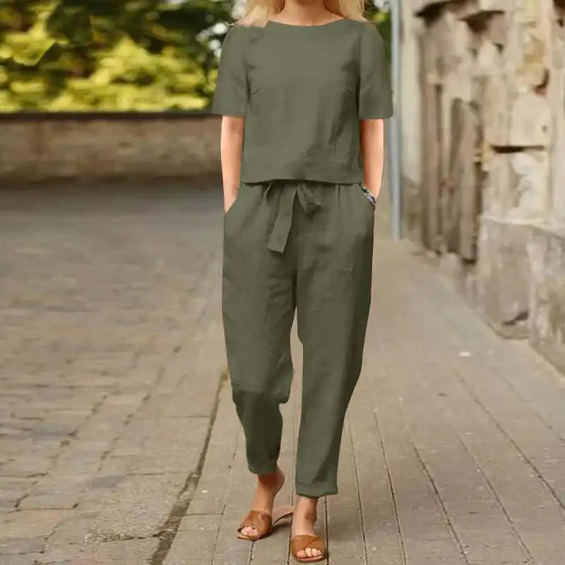 Vintage Loose Pullover & Ankle-Length Pants Set – Effortless Summer Ensemble