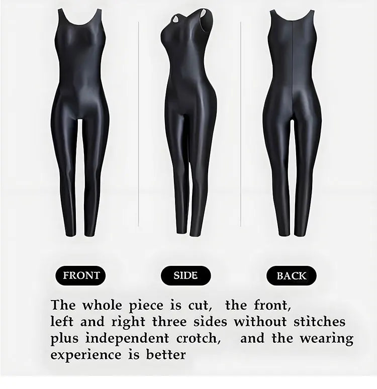 Faux Leather Shaping Jumpsuit - Sleeveless Body Sculpting One-Piece