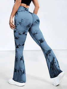 Flare Tie-Dye Yoga Pants with High Waist – Seamless & Stylish | Pantalon de yoga évasé tie-dye taille haute – Sans couture et tendance