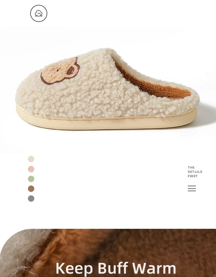 Cute Bear Fluffy Slippers – Warm Plush House Shoes