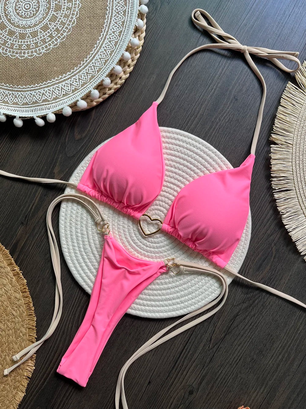 Halter Thong Solid Bikini Set | OWNLUXE