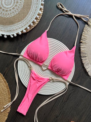Halter Thong Solid Bikini Set | OWNLUXE