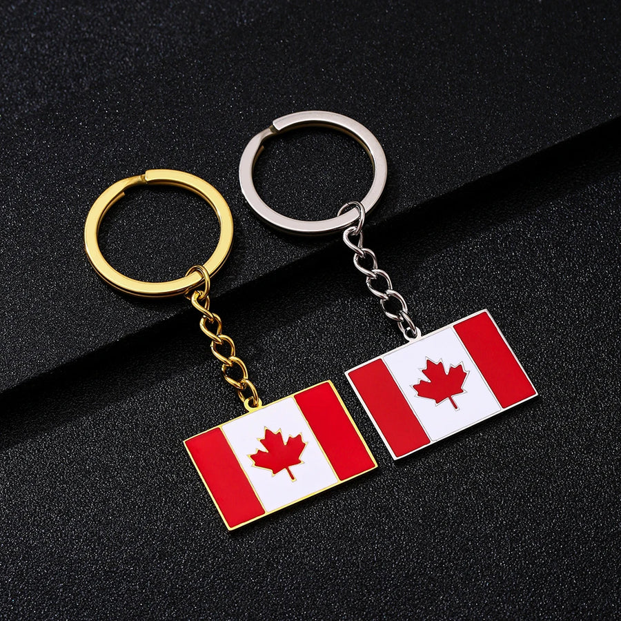 Canada Flag Themed Keychain - Stainless Steel Oil-Drop Pendant Unisex Accessory