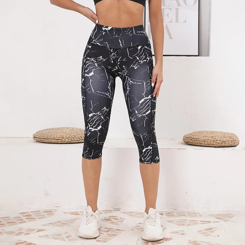 High Waist Calf-Length Yoga Leggings with Pockets - Capri Workout Pants