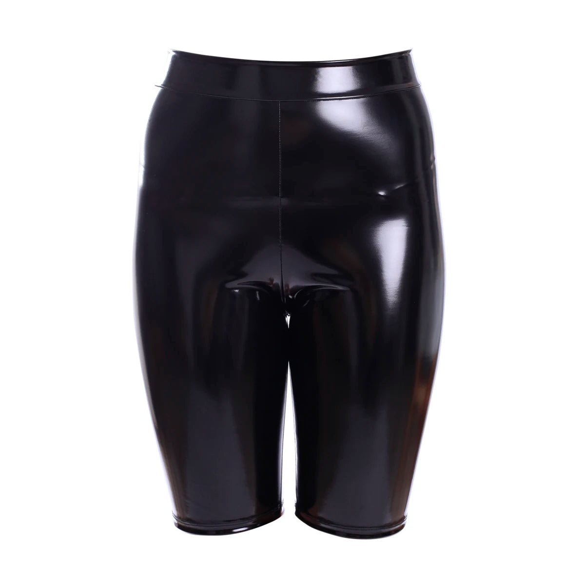 Ftshist Women's Shiny Faux Leather Shorts Sexy Metallic Color High Elastic Patent Leather Capris High Waist Five-point Pants