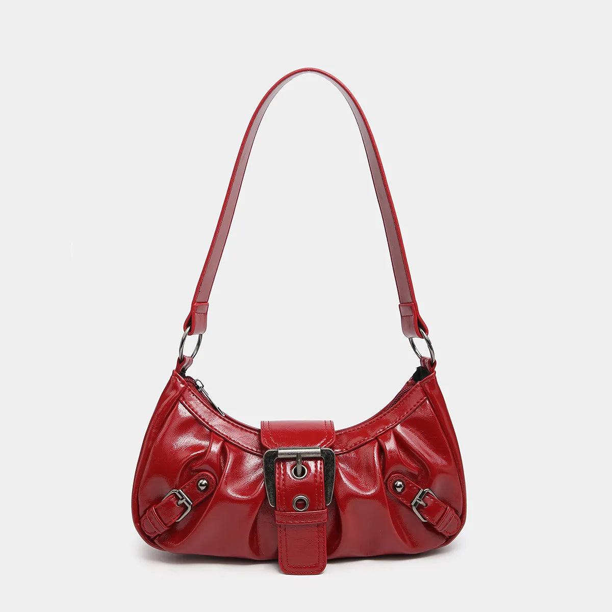 Patent Leather Saddle Bag – Retro Moto Style | Sac Selle en Cuir Verni – Style Rétro Moto