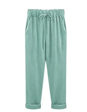 Cotton Linen Pants - Elastic Waist Ankle Length Casual Trousers
