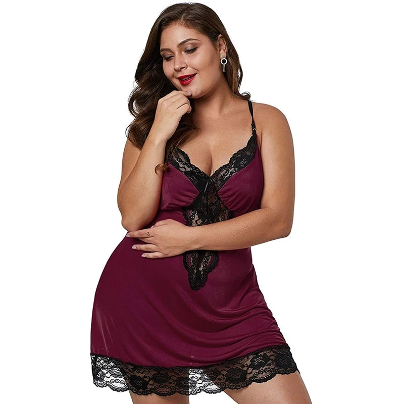 Women’s Lace Nightgowns – Mini V-Neck Sleep Dress in Plus Sizes